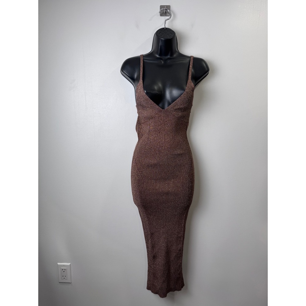 Retrofete Women Bronze Knit Midi Dress Metallic Open Back Small
